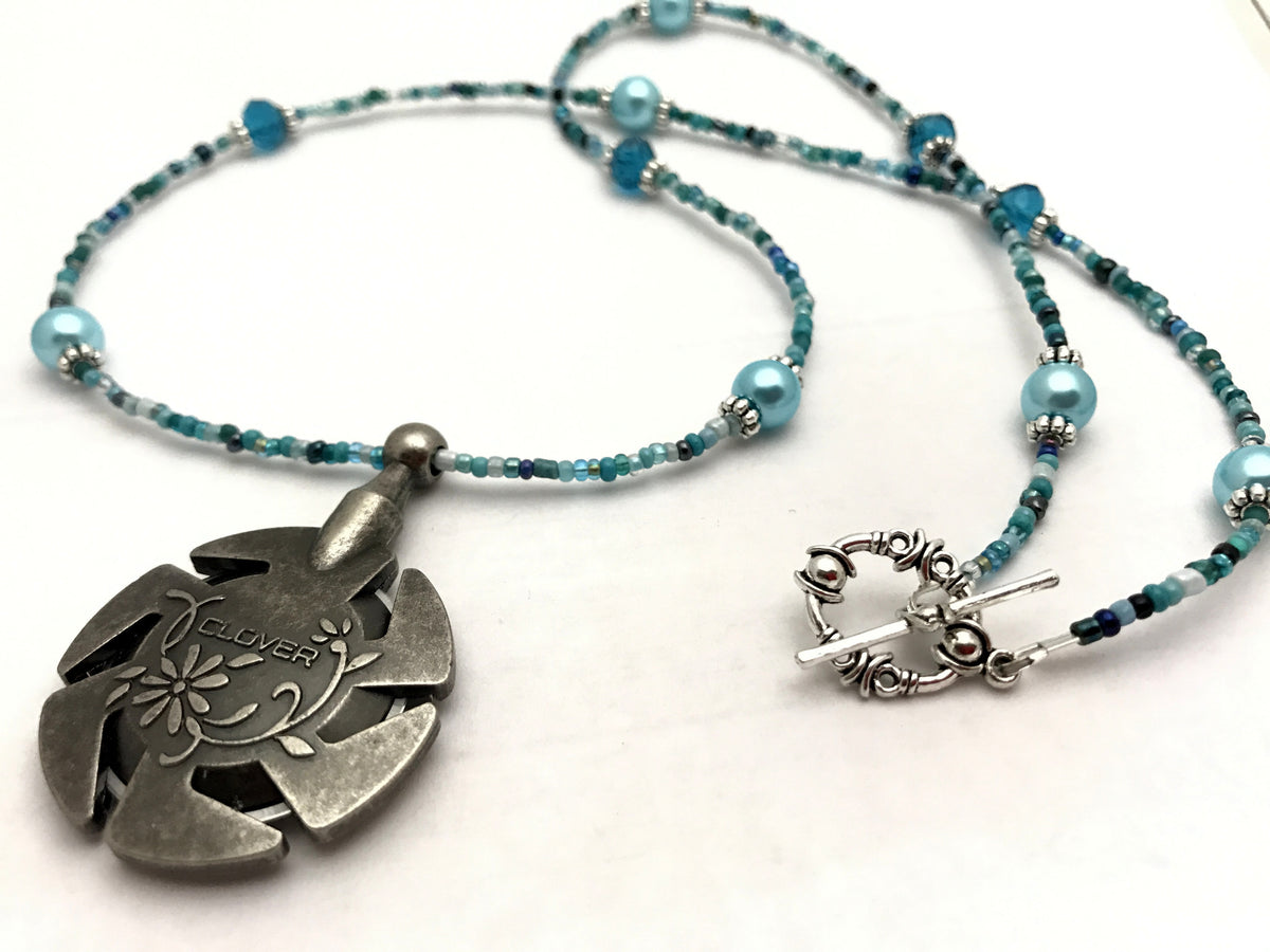 Aqua Blue Yarn Cutter Necklace Jill's Beaded Knit Bits