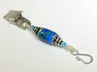 Blue Swirled Glass Portuguese Knitting Pin- Clip on ID Badge Pin , Portugese Knitting Pin - Jill's Beaded Knit Bits, Jill's Beaded Knit Bits
 - 2