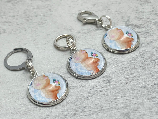 Teddy Bear Stitch Markers for Knitting or Crochet, Closed Rings, Open Rings, or Clasps