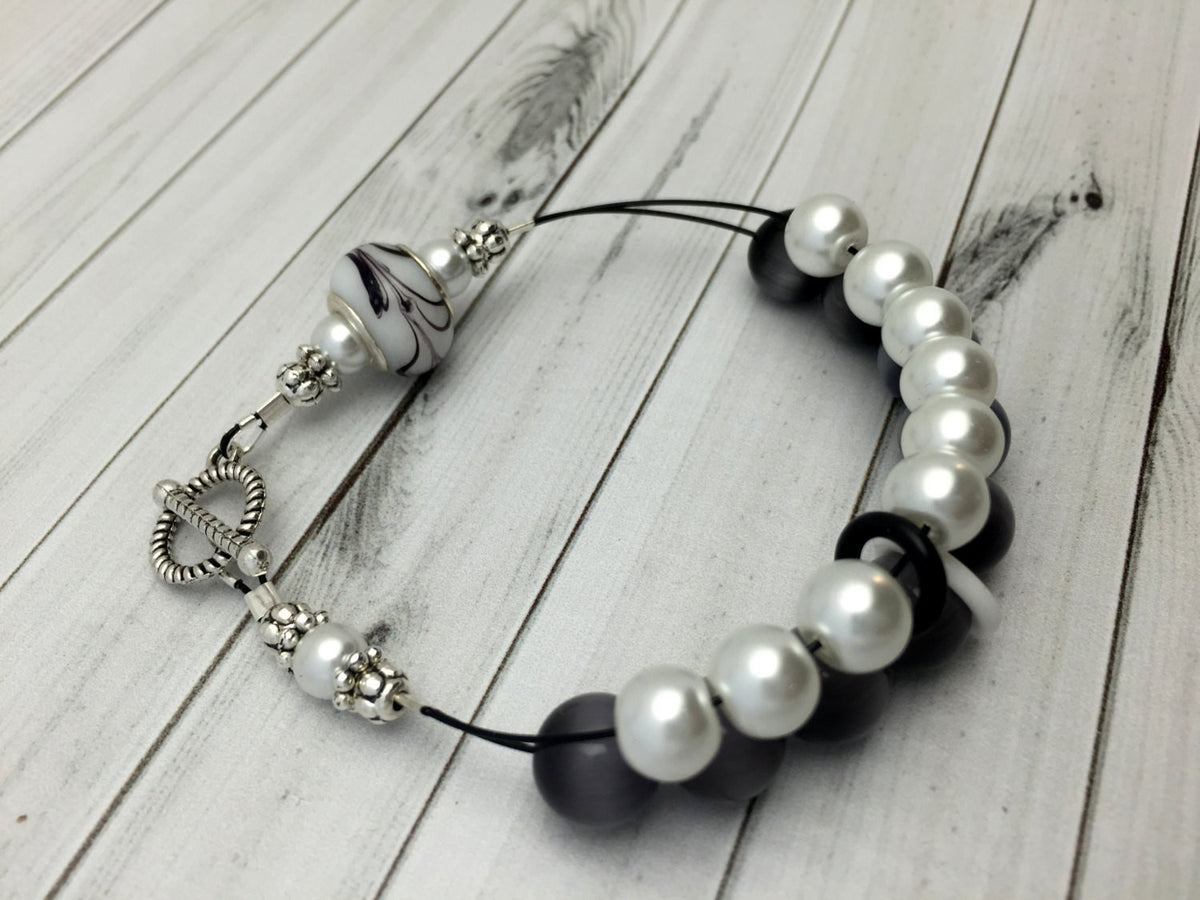 Black & White Abacus Knitting Row Counting Bracelet Jill's Beaded