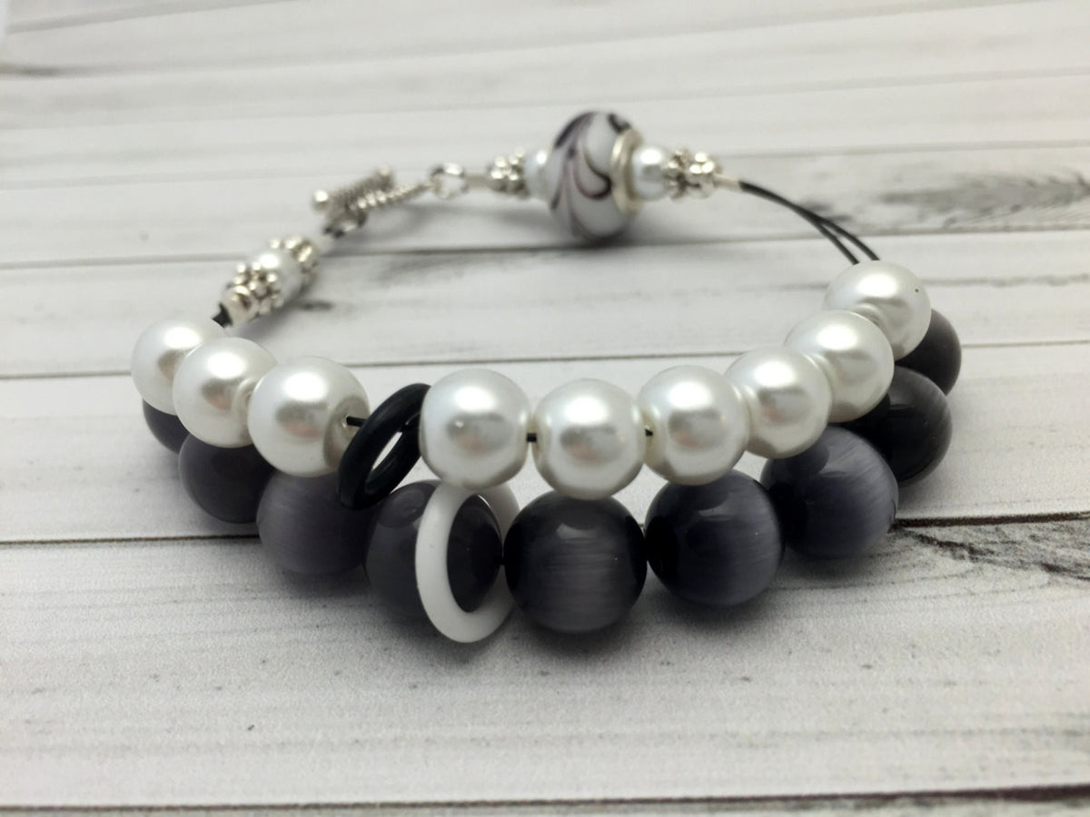 Black & White Abacus Knitting Row Counting Bracelet Jill's Beaded