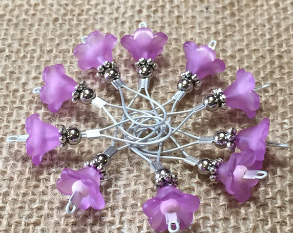 Knitting Stitch Markers- Wire Loop Purple Flowers Custom Sized SNAG FREE Markers- Knitting Gift ,  - Jill's Beaded Knit Bits, Jill's Beaded Knit Bits
 - 3