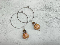 Melon Bead Drop Hoop Earrings