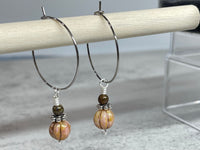 Melon Bead Drop Hoop Earrings