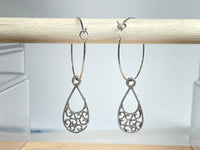 Silver Teardrop Scrolls Hoop Earrings