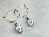 Polka Dot Glass Beaded Drop Hoop Earrings