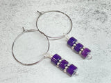 Purple Riverstone Heishi Drop Hoop Earrings