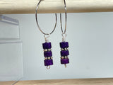 Purple Riverstone Heishi Drop Hoop Earrings