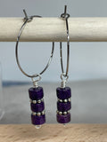 Purple Riverstone Heishi Drop Hoop Earrings