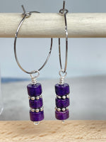 Purple Riverstone Heishi Drop Hoop Earrings