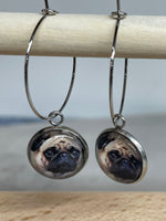 Blonde Pug Drop Hoop Earrings