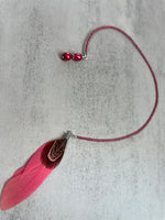 Pink Feather Beaded Bookmark- Book Thong