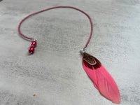 Pink Feather Beaded Bookmark- Book Thong