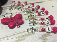 Numbered Stitch Marker Set with Pink Butterfly Holder , Stitch Markers - Jill's Beaded Knit Bits, Jill's Beaded Knit Bits
 - 8