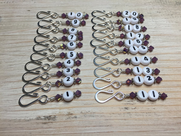 Removable Row Counter Set 1-20 (Purple) , Stitch Markers - Jill's Beaded Knit Bits, Jill's Beaded Knit Bits
 - 1