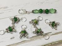 6 Little Green Frogs Stitch Markers & Optional Holder Clip , stitch markers - Jill's Beaded Knit Bits, Jill's Beaded Knit Bits
 - 6