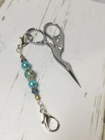 Aqua Blue Beaded Scissor Fob , accessories - Jill's Beaded Knit Bits, Jill's Beaded Knit Bits
 - 4