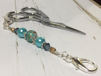 Aqua Blue Beaded Scissor Fob , accessories - Jill's Beaded Knit Bits, Jill's Beaded Knit Bits
 - 2
