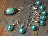 Blue Splash Stitch Marker Set , Stitch Markers - Jill's Beaded Knit Bits, Jill's Beaded Knit Bits
 - 8