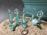 9 Piece Aqua Glass Stitch Marker Set- Snag Free Knitting Gift , Stitch Markers - Jill's Beaded Knit Bits, Jill's Beaded Knit Bits
 - 2