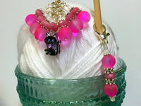 Hot Pink Cat Stitch Marker Charm Holder Set , Stitch Markers - Jill's Beaded Knit Bits, Jill's Beaded Knit Bits
 - 8