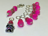 Hot Pink Cat Stitch Marker Charm Holder Set , Stitch Markers - Jill's Beaded Knit Bits, Jill's Beaded Knit Bits
 - 4