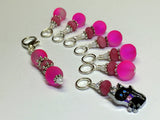 Hot Pink Cat Stitch Marker Charm Holder Set , Stitch Markers - Jill's Beaded Knit Bits, Jill's Beaded Knit Bits
 - 5