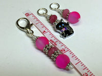 Hot Pink Cat Stitch Marker Charm Holder Set , Stitch Markers - Jill's Beaded Knit Bits, Jill's Beaded Knit Bits
 - 6