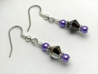 Black crystal & Purple Glass Pearl Earrings