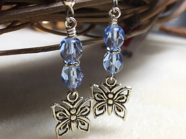 Blue Crystal Butterfly Dangle Earrings , jewelry - Jill's Beaded Knit Bits, Jill's Beaded Knit Bits
 - 1