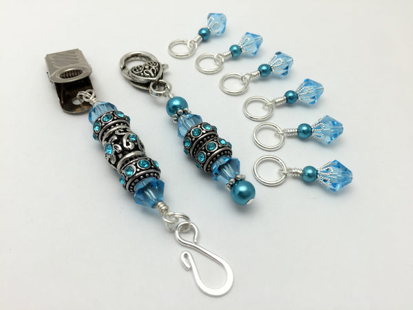 Blue Crystal Portuguese Knitting Pin & Stitch Marker Gift Set , Portugese Knitting Pin - Jill's Beaded Knit Bits, Jill's Beaded Knit Bits
 - 1