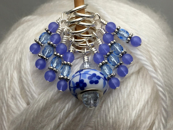 Blue Floral Knitting Stitch Marker Set , Stitch Markers - Jill's Beaded Knit Bits, Jill's Beaded Knit Bits
 - 1