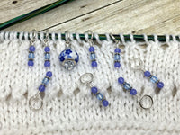 Blue Floral Knitting Stitch Marker Set , Stitch Markers - Jill's Beaded Knit Bits, Jill's Beaded Knit Bits
 - 7