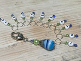 Numbered Stitch Markers with Beaded Holder- Blue Green , Stitch Markers - Jill's Beaded Knit Bits, Jill's Beaded Knit Bits
 - 8