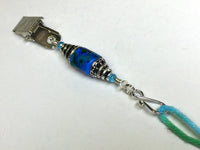 Blue Swirled Glass Portuguese Knitting Pin- Clip on ID Badge Pin , Portugese Knitting Pin - Jill's Beaded Knit Bits, Jill's Beaded Knit Bits
 - 4