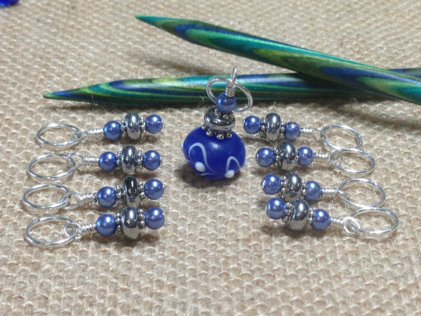 Blue Lamp Work Stitch Marker Set – Jill's Beaded Knit Bits