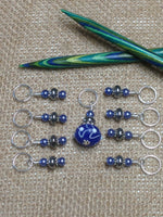 Blue Lamp Work Stitch Marker Set , Stitch Markers - Jill's Beaded Knit Bits, Jill's Beaded Knit Bits
 - 3