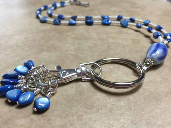 Blue Shell Stitch Marker Necklace , jewelry - Jill's Beaded Knit Bits, Jill's Beaded Knit Bits
 - 1