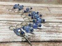 Blue Dragonfly Beaded Stitch Marker Set- Snag Free , stitch markers - Jill's Beaded Knit Bits, Jill's Beaded Knit Bits
 - 6