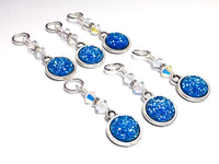 Snag Free Blue Glitter Stitch Marker Charms- Gift for Knitters