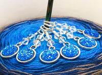 Snag Free Blue Glitter Stitch Marker Charms- Gift for Knitters