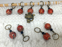 Antique Gold Cat Stitch Marker Jewelry Set- Orange Speckle , Stitch Markers - Jill's Beaded Knit Bits, Jill's Beaded Knit Bits
 - 9