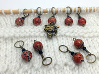 Antique Gold Cat Stitch Marker Jewelry Set- Orange Speckle , Stitch Markers - Jill's Beaded Knit Bits, Jill's Beaded Knit Bits
 - 3