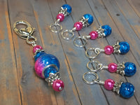 Pink and Blue Ombre Stitch Marker Set with Clip Holder , Stitch Markers - Jill's Beaded Knit Bits, Jill's Beaded Knit Bits
 - 8