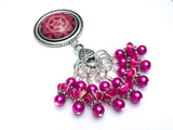 Removable Stitch Markers and Magnetic Holder- Pink Fractal Design