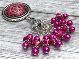 Removable Stitch Markers and Magnetic Holder- Pink Fractal Design