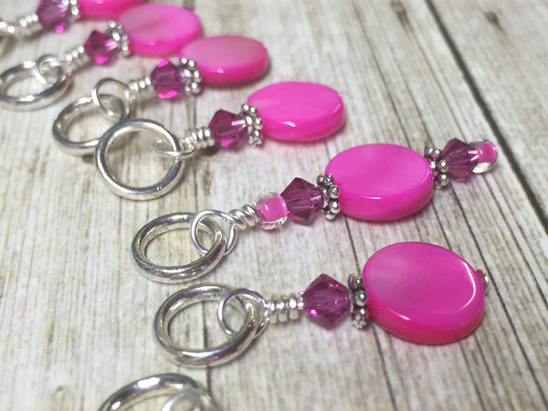 Bubblegum Pink Shell Coin Stitch Markers , Stitch Markers - Jill's Beaded Knit Bits, Jill's Beaded Knit Bits
 - 1