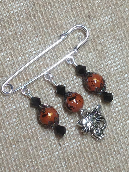 Beaded Cat Shawl Pin , Jewelry - Jill's Beaded Knit Bits, Jill's Beaded Knit Bits
 - 1