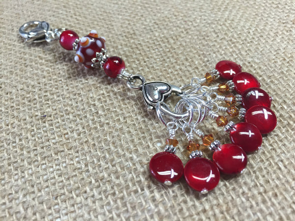 Cherry Red Knitting Bag Stitch Marker Lanyard Holder , Stitch Markers - Jill's Beaded Knit Bits, Jill's Beaded Knit Bits
 - 1