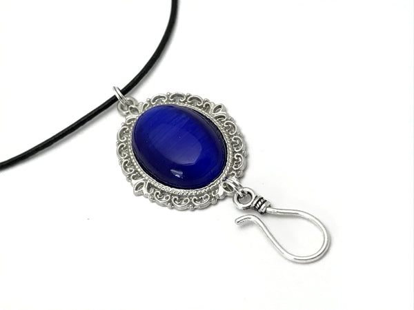 Cobalt Cats Eye Portuguese Knitting Necklace | Work ID Holder